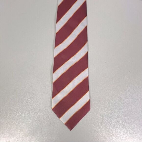 BOSS HUGO BOSS MENS TIE SILK RED GRAY STRIPES - Picture 1 of 3